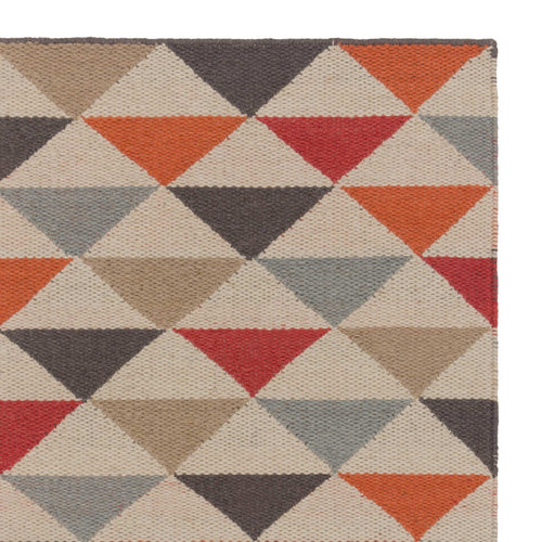 Teppich Barli Orange/Rot/Beige mit Streifen und Dreiecksmuster | URBANARA