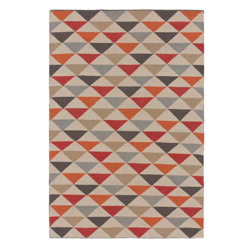 Teppich Barli Orange/Rot/Beige mit Streifen und Dreiecksmuster | URBANARA