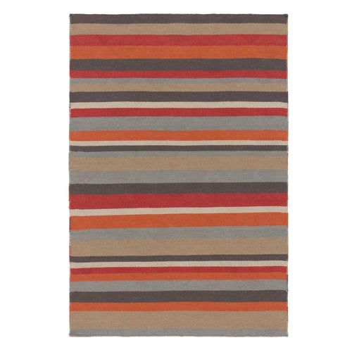 Teppich Barli Orange/Rot/Beige mit Streifen und Dreiecksmuster | URBANARA