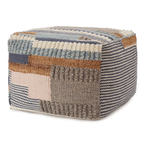 Woll-Pouf Brahmani Dunkelblau/Hellblau/Senfgelb - 50 x 35 cm | URBANARA