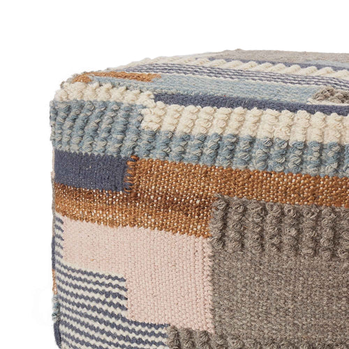 Woll-Pouf Brahmani Dunkelblau/Hellblau/Senfgelb - 50 x 35 cm | URBANARA