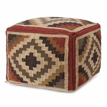 Jute-Pouf Gandaki Rostorange/Sand/Oliv - 50 x 35 cm | URBANARA