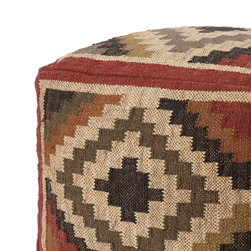 Jute-Pouf Gandaki Rostorange/Sand/Oliv - 50 x 35 cm | URBANARA