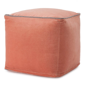 Samt-Pouf Godavari Papaya/Grau - 45 x 40 cm | URBANARA