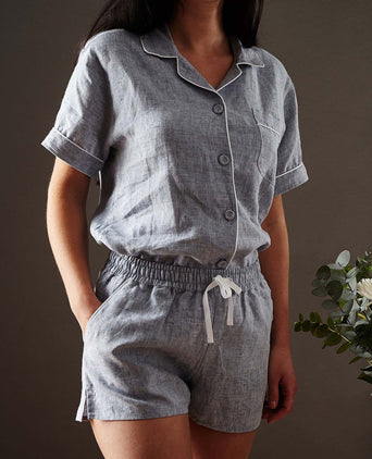 Pyjamashorts Casaal Dunkles Graublau/Weiß | URBANARA