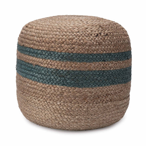 Jute-Pouf Silani Natur/Graugrün | URBANARA